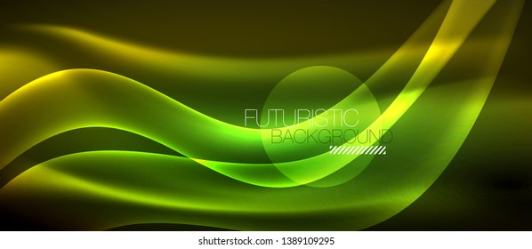 Líneas de onda luminosa brillante neón, plantilla de tecnología futurista vectorial