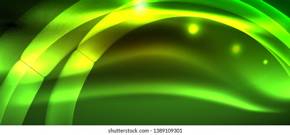 Neon shiny light glowing wave lines, vector futuristic techno template