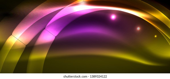 Neon shiny light glowing wave lines, vector futuristic techno template