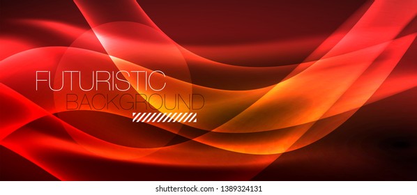 Neon shiny light glowing wave lines, vector futuristic techno template
