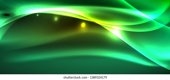 Neon shiny light glowing wave lines, vector futuristic techno template