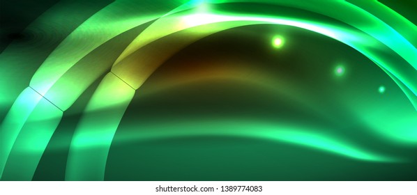 Neon shiny light glowing wave lines, vector futuristic techno template