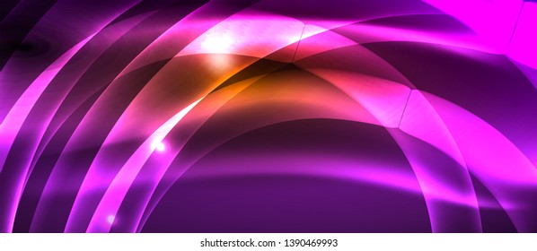 Neon shiny light glowing wave lines, vector futuristic techno template