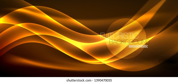 Neon shiny light glowing wave lines, vector futuristic techno template