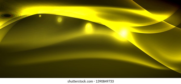 Neon shiny light glowing wave lines, vector futuristic techno template