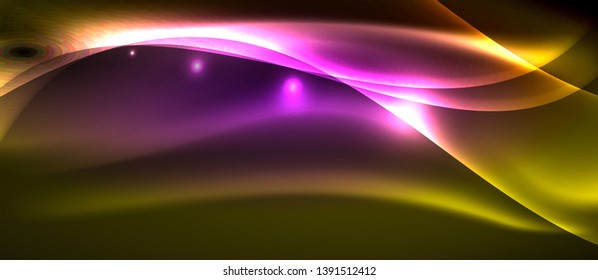 Neon shiny light glowing wave lines, vector futuristic techno template