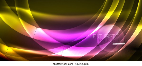 Neon shiny light glowing wave lines, vector futuristic techno template