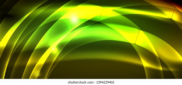 Neon shiny light glowing wave lines, vector futuristic techno template