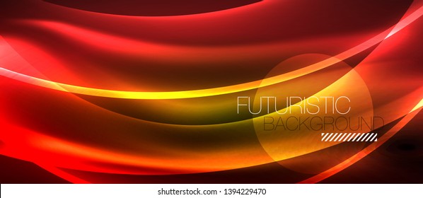 Líneas de onda luminosa brillante neón, plantilla de tecnología futurista vectorial