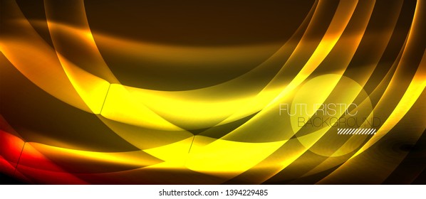Neon shiny light glowing wave lines, vector futuristic techno template