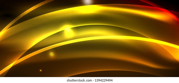 Líneas de onda luminosa brillante neón, plantilla de tecnología futurista vectorial