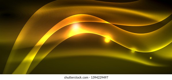 Neon shiny light glowing wave lines, vector futuristic techno template