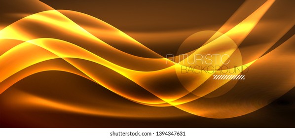 Neon shiny light glowing wave lines, vector futuristic techno template