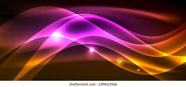 Neon shiny light glowing wave lines, vector futuristic techno template