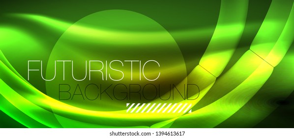 Neon shiny light glowing wave lines, vector futuristic techno template
