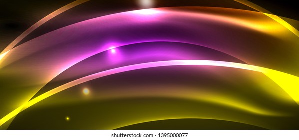 Neon shiny light glowing wave lines, vector futuristic techno template