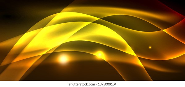 Líneas de onda luminosa brillante neón, plantilla de tecnología futurista vectorial