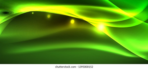 Neon shiny light glowing wave lines, vector futuristic techno template