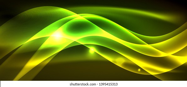 Líneas de onda luminosa brillante neón, plantilla de tecnología futurista vectorial