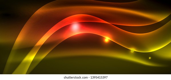 Neon shiny light glowing wave lines, vector futuristic techno template