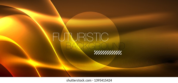 Neon shiny light glowing wave lines, vector futuristic techno template