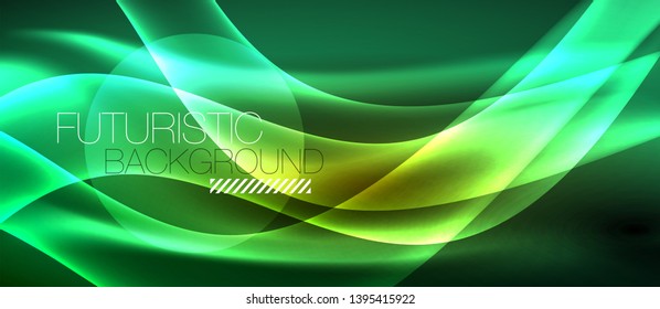 Líneas de onda luminosa brillante neón, plantilla de tecnología futurista vectorial