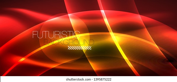 Neon brilhante luz brilhante linhas de ondas brilhantes, vetor futurista techno template