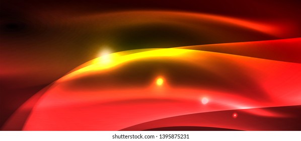 Neon shiny light glowing wave lines, vector futuristic techno template