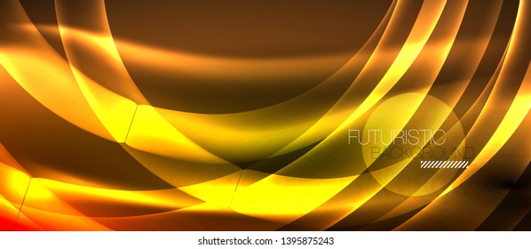 Neon shiny light glowing wave lines, vector futuristic techno template