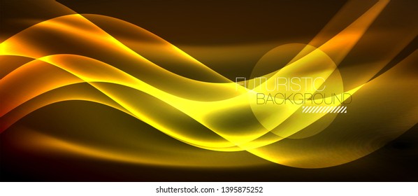 Neon shiny light glowing wave lines, vector futuristic techno template