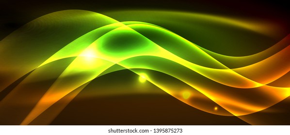 Neon shiny light glowing wave lines, vector futuristic techno template