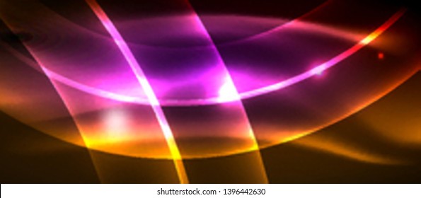 Neon shiny light glowing wave lines, vector futuristic techno template