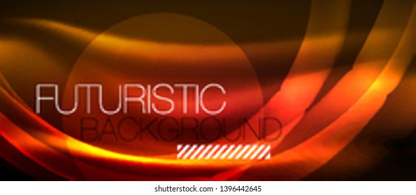 Neon shiny light glowing wave lines, vector futuristic techno template