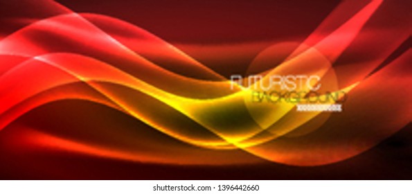 Neon shiny light glowing wave lines, vector futuristic techno template