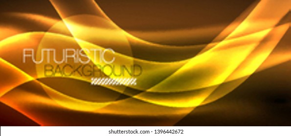 Neon shiny light glowing wave lines, vector futuristic techno template