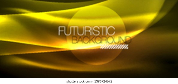 Neon shiny light glowing wave lines, vector futuristic techno template