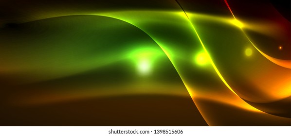 Líneas de onda luminosa brillante neón, plantilla de tecnología futurista vectorial