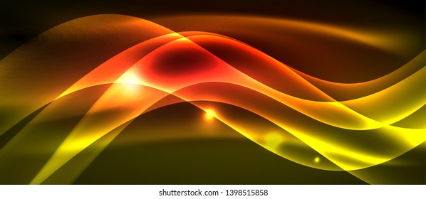 Neon shiny light glowing wave lines, vector futuristic techno template