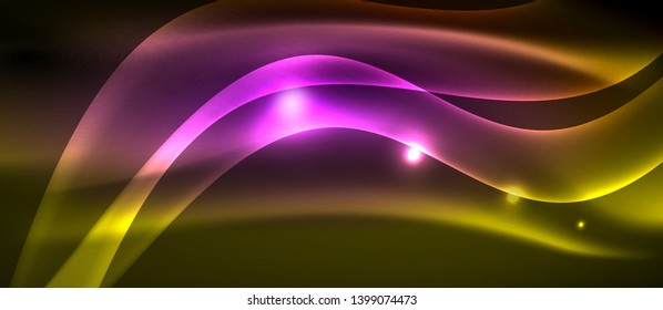 Neon shiny light glowing wave lines, vector futuristic techno template