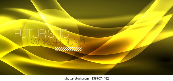 Neon shiny light glowing wave lines, vector futuristic techno template
