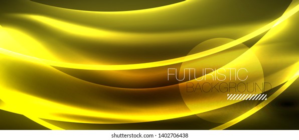 Neon shiny light glowing wave lines, vector futuristic techno template