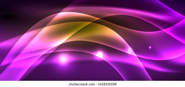 Neon shiny light glowing wave lines, vector futuristic techno template