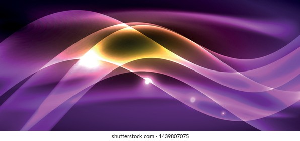 Líneas de onda luminosa brillante neón, plantilla de tecnología futurista vectorial