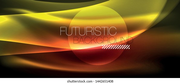 Neon shiny light glowing wave lines, vector futuristic techno template