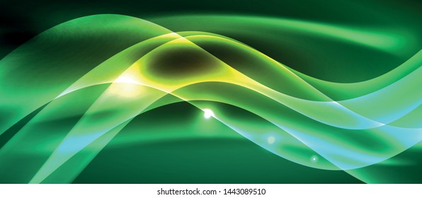 Neon shiny light glowing wave lines, vector futuristic techno template