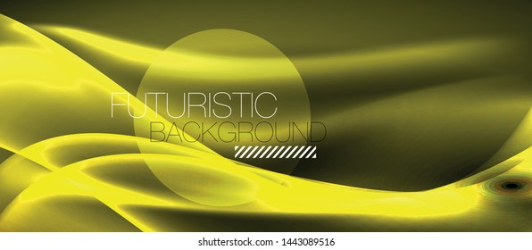 Neon shiny light glowing wave lines, vector futuristic techno template