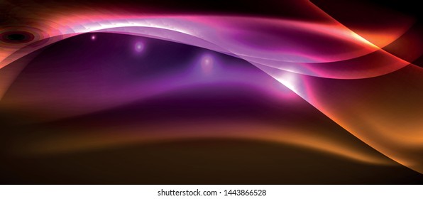 Neon shiny light glowing wave lines, vector futuristic techno template