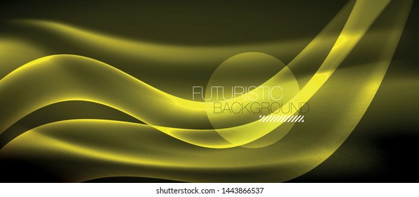 Neon shiny light glowing wave lines, vector futuristic techno template