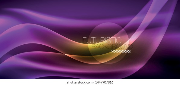 Neon shiny light glowing wave lines, vector futuristic techno template