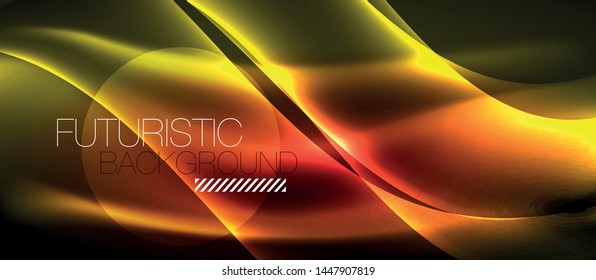 Neon shiny light glowing wave lines, vector futuristic techno template